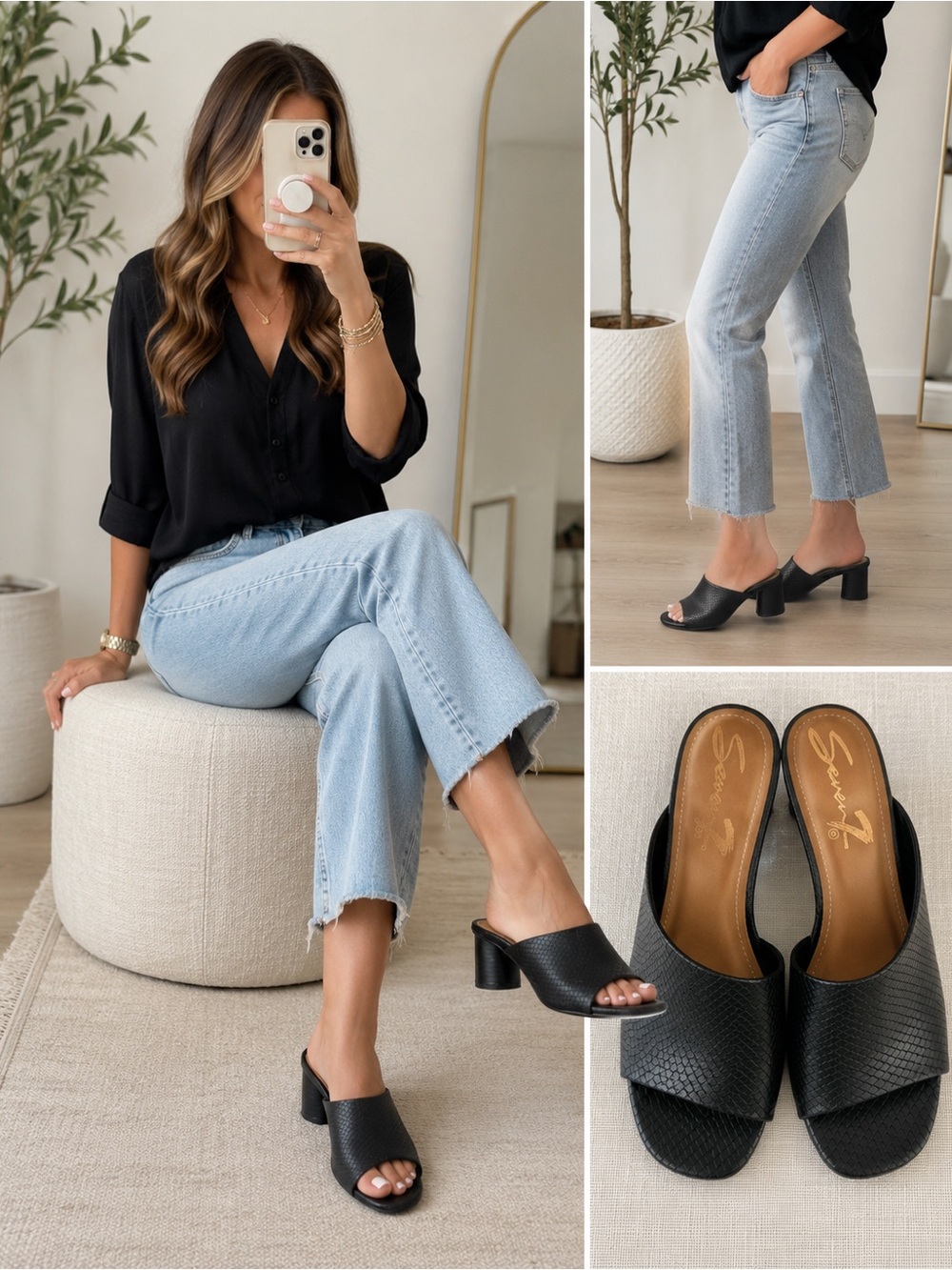 Seven7 Black Open-Toe Block Heel Mules
